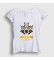 Presmono Kadın Beyaz Bohemian Catsody Queen Kedili T-Shirt 423009tt (Beyaz)