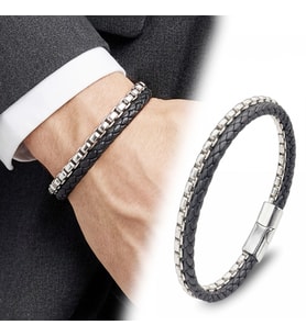 Moncuk Design İkili Deri ve Çelik Zincir Erkek Bileklik 33514B16D1