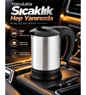 12V Araç Çakmak Girişli Paslanmaz Çelik Araç İçi Su Isıtıcı Seyahat Tipi Pratik Kettle
