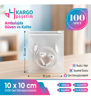 10x10 cm Fermuarlı Buzlu Şeffaf Poşet - Takı, Düğme & Aksesuar Düzenleyici Fermuarlı Torba-100 Adet