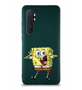 Xiaomi Mi Note 10 Lite Soft Premier Kapak Sünger Bob Tasarımlı Silikon Kılıf - Yeşil (Şeffaf)