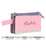 Kaukko İki Bölmeli Yeşil Pembe Love Baskılı Kız Çocuk Akordion Kalem Çantası - K2676 (Çok Renkli)