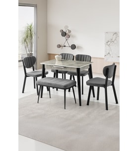 Mini 60 x 100 Milano Mdf Ortadan Açılır Masa 4 Ad Esinti Sandalye 1 Ad sırtsız Mini Bench
