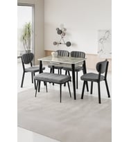 Mini 60 x 100 Milano Mdf Ortadan Açılır Masa 4 Ad Esinti Sandalye 1 Ad sırtsız Mini Bench