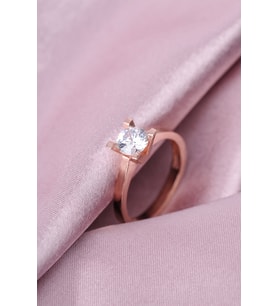 ENCİLİ SİLVER 925 Ayar Gümüş Kadın Tektaş Yüzük Zirkon Taşlı Rose Kaplama Özel Tasarım Yuvarlak Kesim Yüzük (Rose)