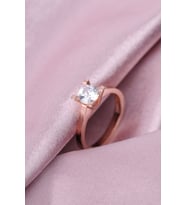 ENCİLİ SİLVER 925 Ayar Gümüş Kadın Tektaş Yüzük Zirkon Taşlı Rose Kaplama Özel Tasarım Yuvarlak Kesim Yüzük (Rose)