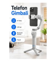 3 Eksenli Telefon Gimbali – AI Takip, LED Işık, Tripod ve Bluetooth Kontrol