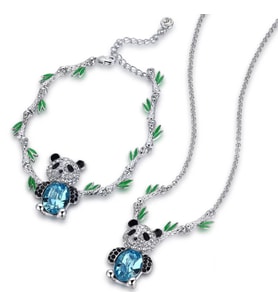 Monemel Swarovski Taşlı Özel Tasarım Panda Kolye ve Bileklik Set (Altın Kaplama) Sevgililer Günü Hediyesi Yeni Yıl Hediyesi - Yılbaşı Hediyesi