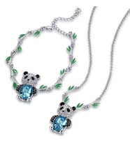 Monemel Swarovski Taşlı Özel Tasarım Panda Kolye ve Bileklik Set (Altın Kaplama) Sevgililer Günü Hediyesi Yeni Yıl Hediyesi - Yılbaşı Hediyesi
