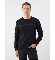 LCWAIKIKI Classic Siyah Bisiklet Yaka Baskılı Erkek Sweatshirt