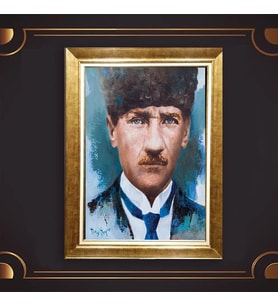 Altın Varaklı Çerçeveli Paspartulu Atatürk Tablo z4717 (Gold)