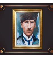 Altın Varaklı Çerçeveli Paspartulu Atatürk Tablo z4717 (Gold)