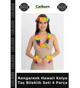 Rengarenk Hawaii Kolye Taç Bileklik Seti 4 Parça Festival Takısı Etkinlik Gereci Okul Gösterisi