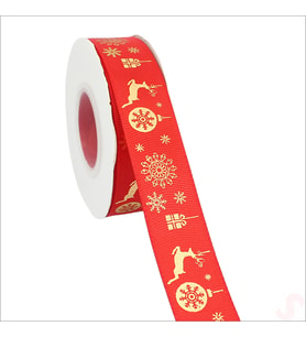 Altın Baskılı Yılbaşı Grogren Kurdele, 2,5cm x 23mt - Kırmızı
