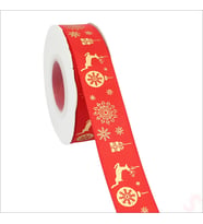 Altın Baskılı Yılbaşı Grogren Kurdele, 2,5cm x 23mt - Kırmızı