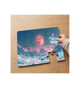Pembe Ay - Dağlar Tasarımlı 24 Parça Ahşap Çocuk Puzzle MPK0071