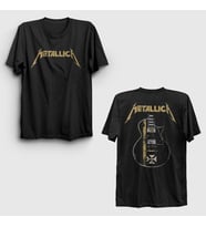 Presmono Unisex Siyah Guitar V2 Metallica Sırt Baskılı T-Shirt 516828tt