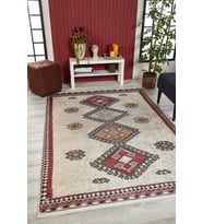 Dijital Kaymaz Yıkanabilir Krem Geometrik Salon Halısı Mutfak Halısı Koridor Halısı Yolluk HLN1565
