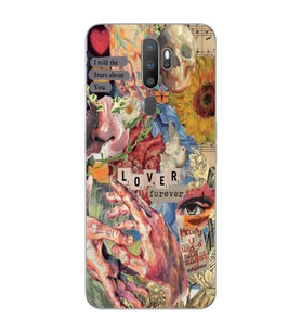 Oppo A5 2020 / A9 2020 Uyumlu Aesthetic Vintage Kolaj Desenli Şeffaf Telefon Kılıfı