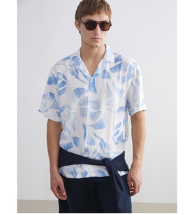 LCW Vision Mavi Regular Fit Resort Yaka Kısa Kollu Desenli Erkek Gömlek