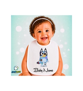 Kişiye Özel Bluey Keten Bebek Mama Önlüğü – Yumuşak, Emici, Yıkanabilir, Özel Tasarım P078