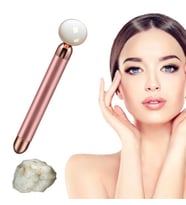 Titreşimli Güzellik Masaj Kalemi Doğal White Jade (Yeşim) Taş, Pembe Çubuk