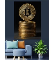 Altın Bitcoin Para Yığını Dekoratif Kanvas - Mdf Ahşap Tablo