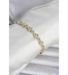 Pirinç Gold Renk Zirkon Taşlı Kalp Model Kadın Bileklik 5886 - HPSBYI6228-2504