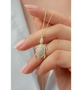925 Ayar Gümüş Gold Kaplumbağa Kolye