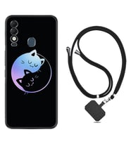 Tecno Spark 8T Kılıf Silikon Boyun Askılı İpli Desenli Silikon Love Cats 1604