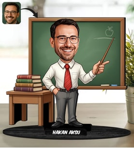 BK Gift Kişiye Özel Erkek Öğretmen Tasarımlı Karikatür Biblo -18, Öğretmene Hediye, Öğretmenler Günü Hediyesi