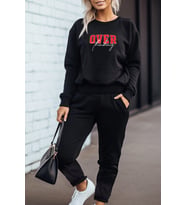 Unisex Over Baskılı Bisiklet Yaka Eşofman Takımı (Siyah)