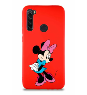 Xiaomi Redmi Note 8 Soft Premier Kapak Minnie Mouse-F Tasarımlı Silikon Kılıf - Kırmızı (Şeffaf)