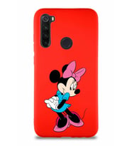 Xiaomi Redmi Note 8 Soft Premier Kapak Minnie Mouse-F Tasarımlı Silikon Kılıf - Kırmızı (Şeffaf)