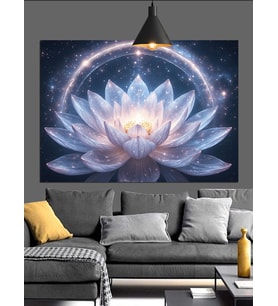 Parlayan Işıklarla Beyaz Lotus Dekoratif Kanvas - Mdf Ahşap Tablo