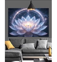 Parlayan Işıklarla Beyaz Lotus Dekoratif Kanvas - Mdf Ahşap Tablo