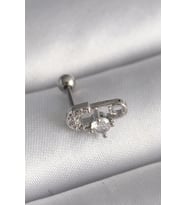 pilelistore 316L Çelik Gümüş Renk Zirkon Taşlı Toplu İğne Tragus Piercing - TJ-PR1275
