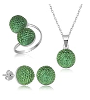 Kristal Yeşil 925 Ayar Gümüş Kadın Set
