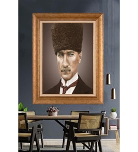 Altın Varaklı Çerçeveli Paspartulu Atatürk Tablo DC1302 (Gold)