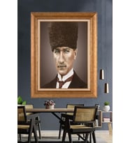 Altın Varaklı Çerçeveli Paspartulu Atatürk Tablo DC1302 (Gold)