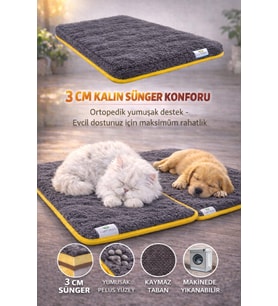 Yumuşak Süngerli Ortopedik Kedi Köpek Yatağı, Kaymaz Tabanlı Peluş Pet Minderi