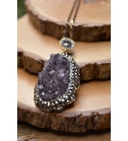 STONEAGE JEWELLERY Bayan Kolye Özel Tasarım Ametist Doğal Taş (Altın / Dore)