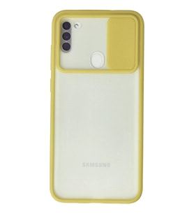 Newface Samsung Galaxy A11 Kılıf Palm Buzlu Kamera Sürgülü Silikon - Sarı
