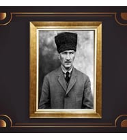 Altın Varaklı Çerçeveli Paspartulu Atatürk Tablo nl02A645 (Gold)