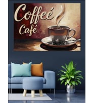 Dumanı Üstünde Kahve Ve Cafe Yazısı Dekoratif Kanvas - Mdf Ahşap Tablo