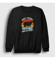 Presmono Unisex Siyah Don't Worry Be Capy Capybara Sweatshirt 489861tt