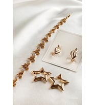 Pirinç Gold Zirkon Taşlı Yıldız Bileklik ve İki Küpe