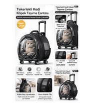 Jumbo Fileli Tekerlekli Kedi Köpek Taşıma Çantası 45 x 50 x 27 cm Siyah 15 kg