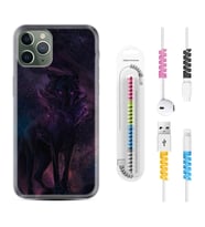 Apple iPhone 11 12 13 14 Pro Max Kılıf Kablo Koruma Spiral Silikon Black Purple Wolf 1791