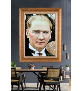Altın Varaklı Çerçeveli Paspartulu Atatürk Tablo DC1441 (Gold)